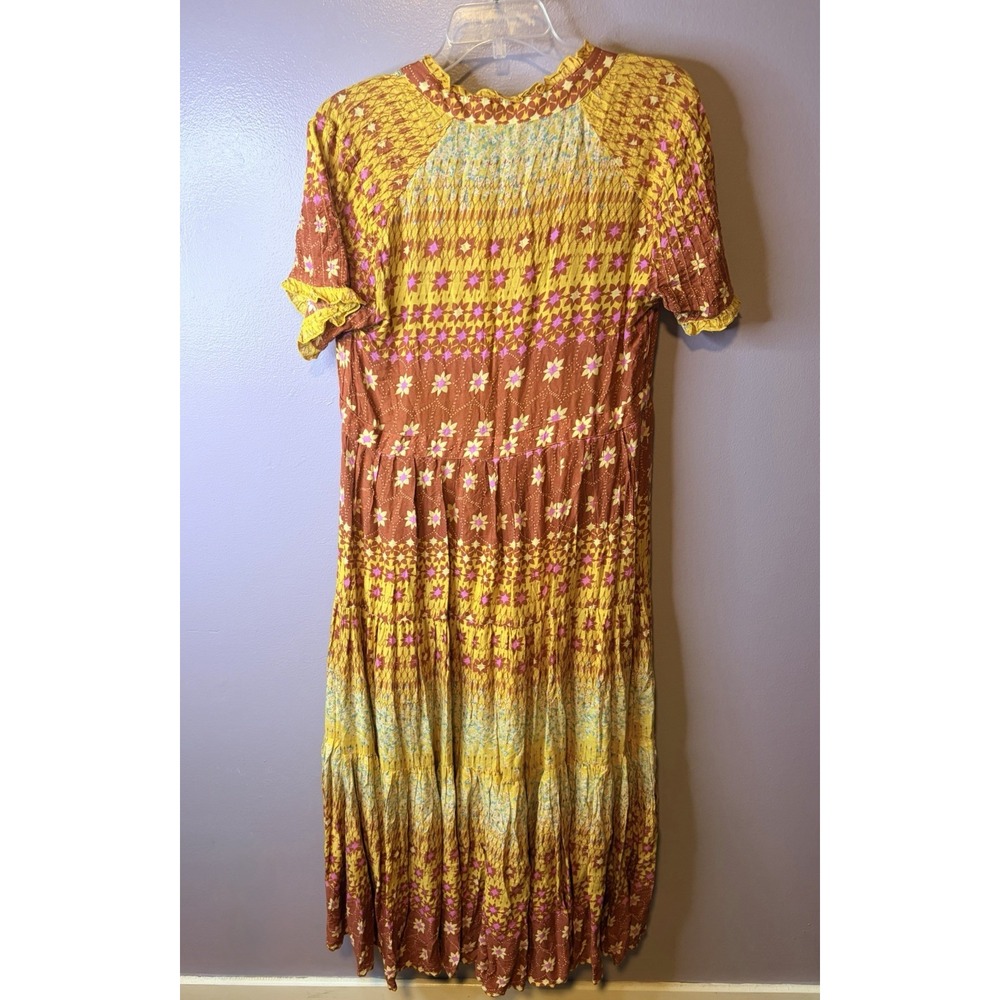 Free People Rare Feelings Midi Dress Warm Floral Tiered Boho Tassel Women Size M - Picture 6 of 8